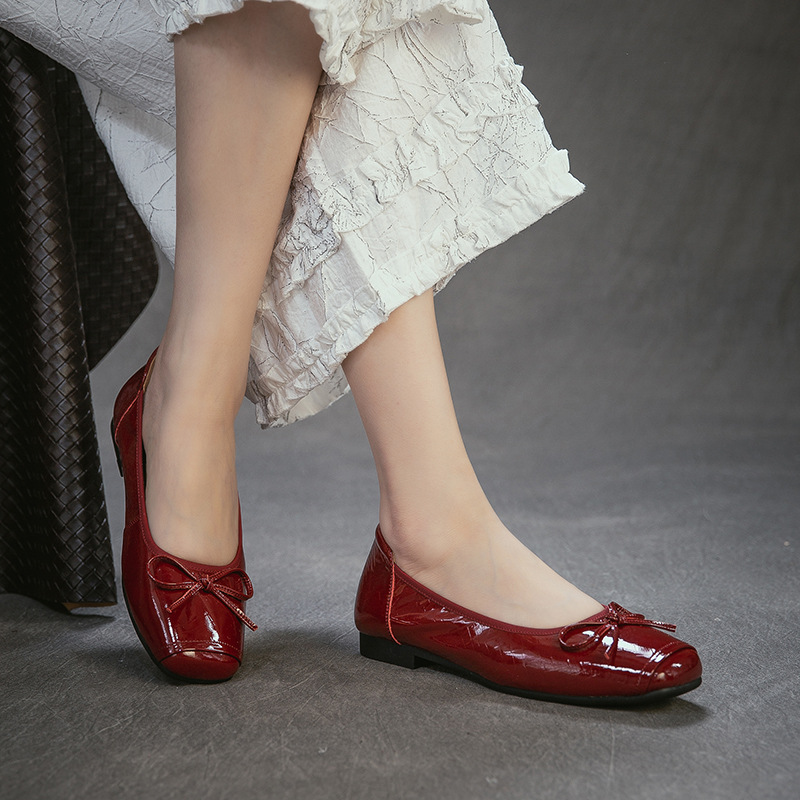 Women Shoes Japanese Brand - Genuien Leather Round Toe Low Heels