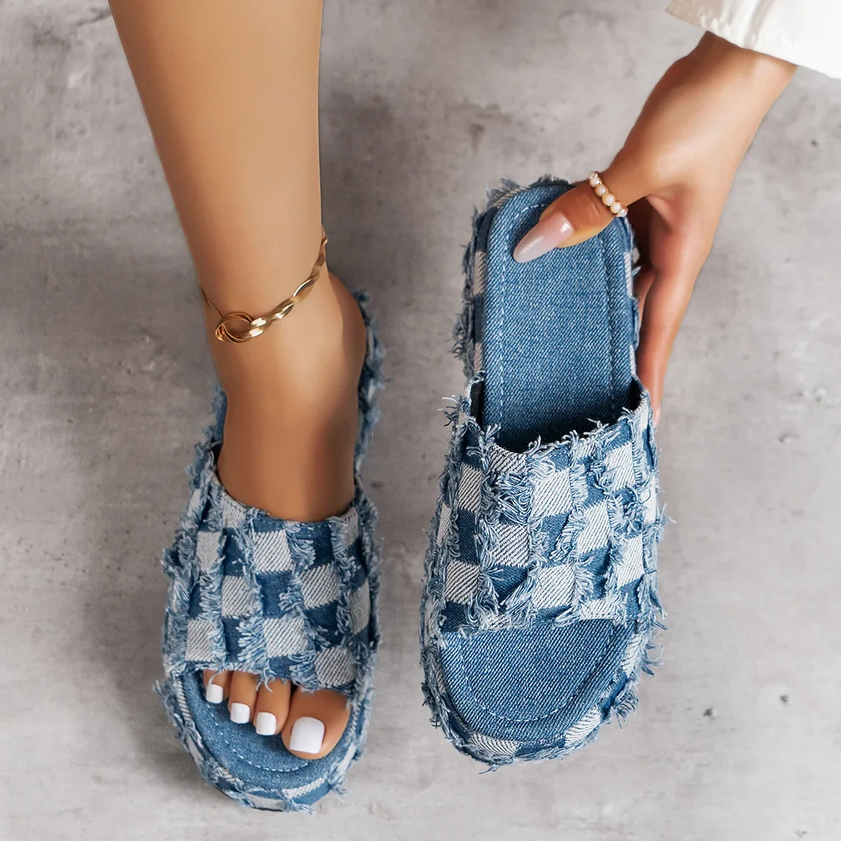 Women Shoes Jeans - New Women Denim Slides Summer Sandals