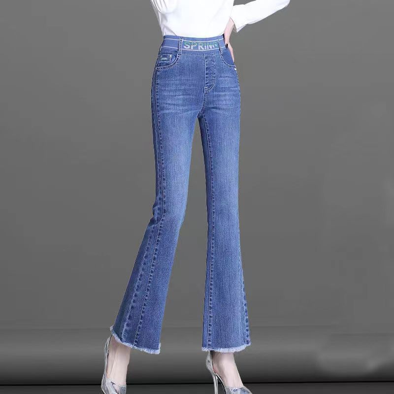 Women Shoes Jeans - Elastic Waist Flare Nine Points Boot