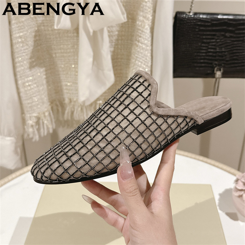 Loafer Flat Women - Shiny Lace Mesh Round Toe Flat