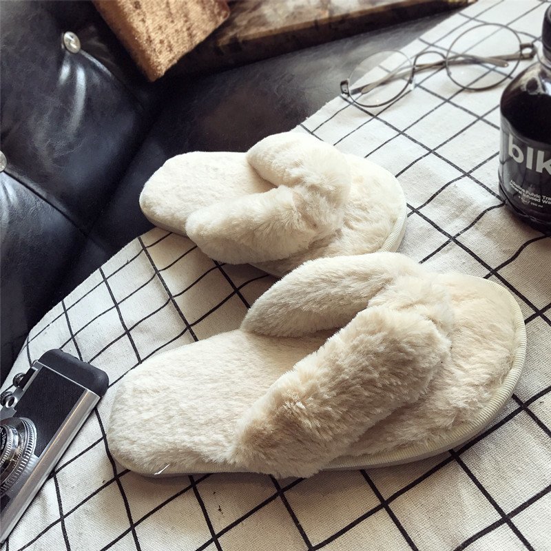 Mule Slip On - Cross Warm Fluffy Furry Slippers Women