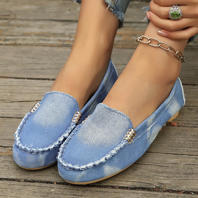 Loafer Flat Women - Fashion Light Blue Denim Moccasins Slip