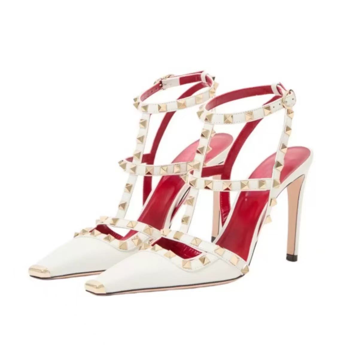 Ankle Strap Heels - Women's Rivet Studded Pointed Toe High