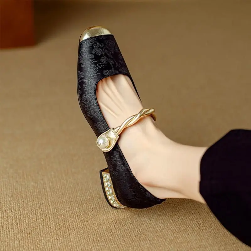 Women Shoes Japanese Brand - Block Heel Woman Pumps Square Toe