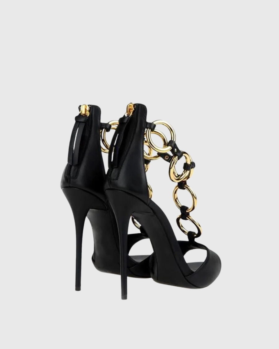 Women Black Leather Gold Chain - Gold Chain Sandal recension och pris
