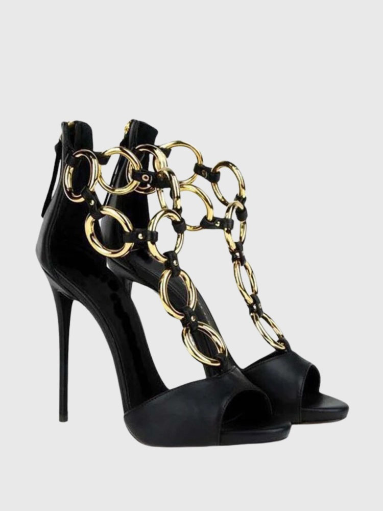 Women Black Leather Gold Chain - Gold Chain Sandal recension och pris