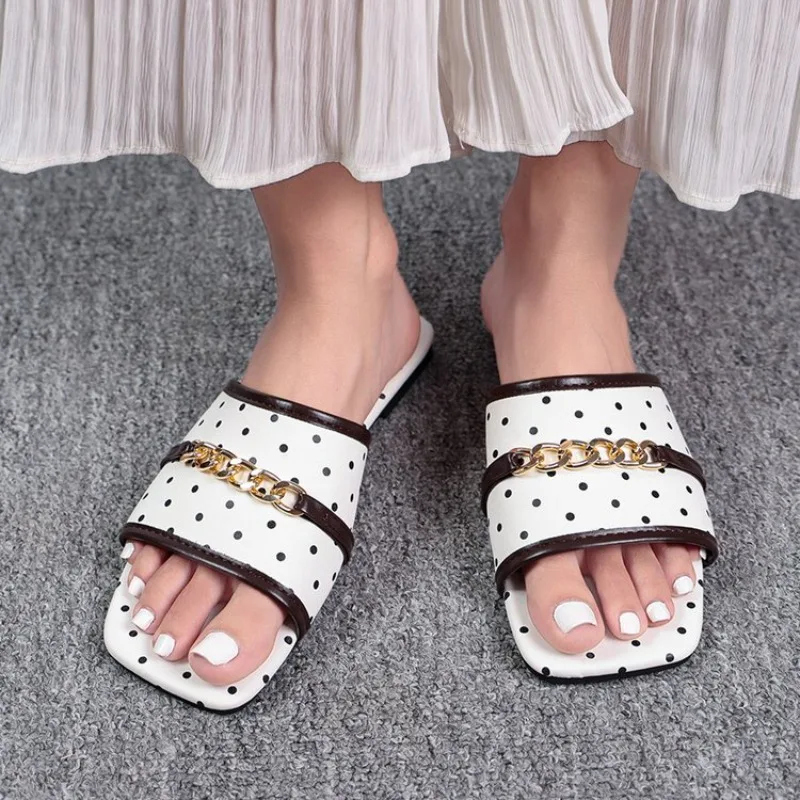Women Square Open Toe Polka Do - Gold Chain Sandal recension och pris