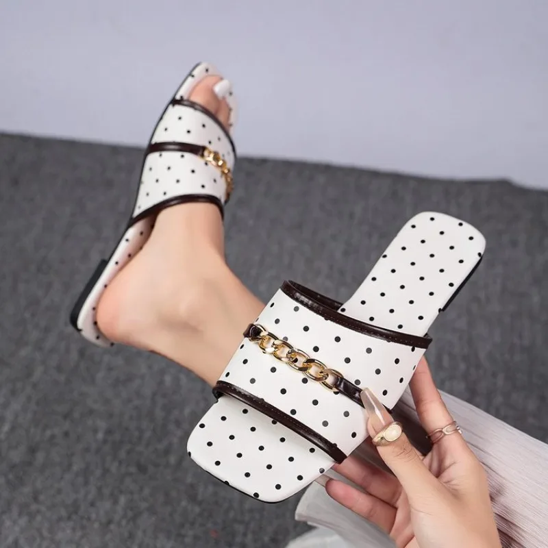 Women Square Open Toe Polka Do - Gold Chain Sandal recension och pris