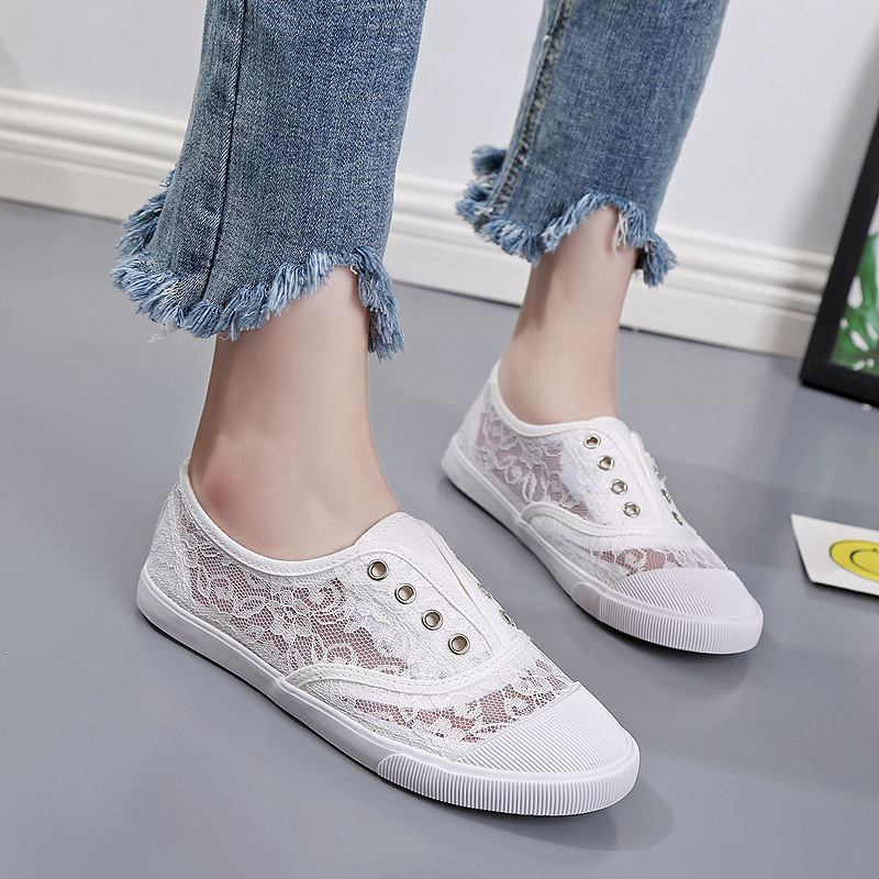 Fashion Lace White Canvas Shoe - Loafer Flat Women recension och pris