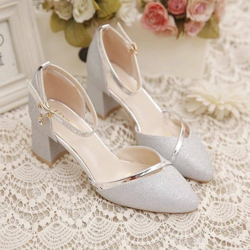 Women's Glitter Chunky Block H - Ankle Strap Heels recension och pris