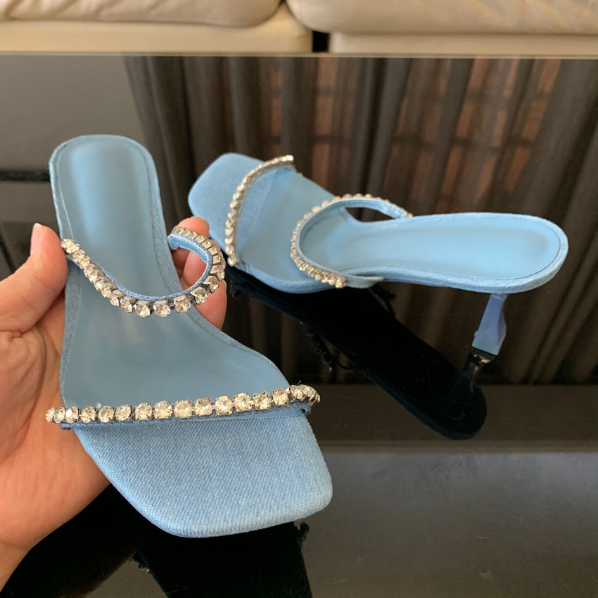 Denim Rhinestone Heels Sandals - Women Shoes Jeans recension och pris