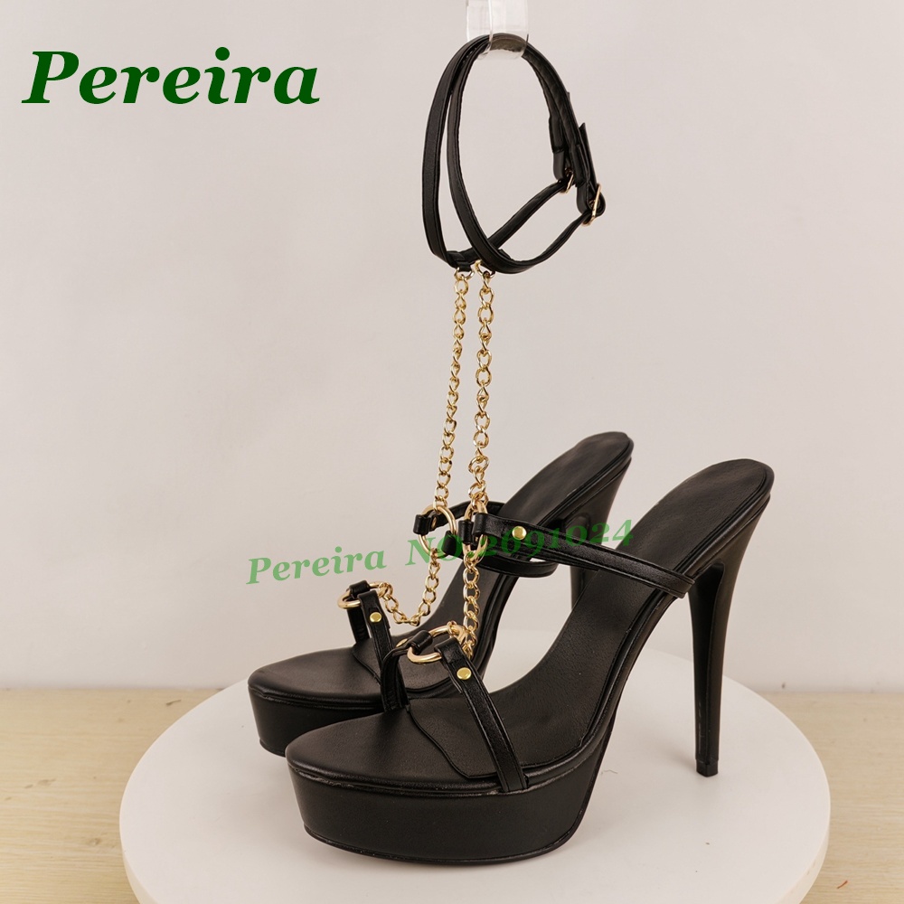 Women's Black Platform Stilett - Gold Chain Sandal recension och pris