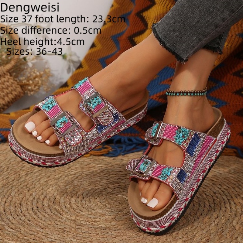 Fashion Pink Beaded Platform W - Cork Wedge Sandal recension och pris
