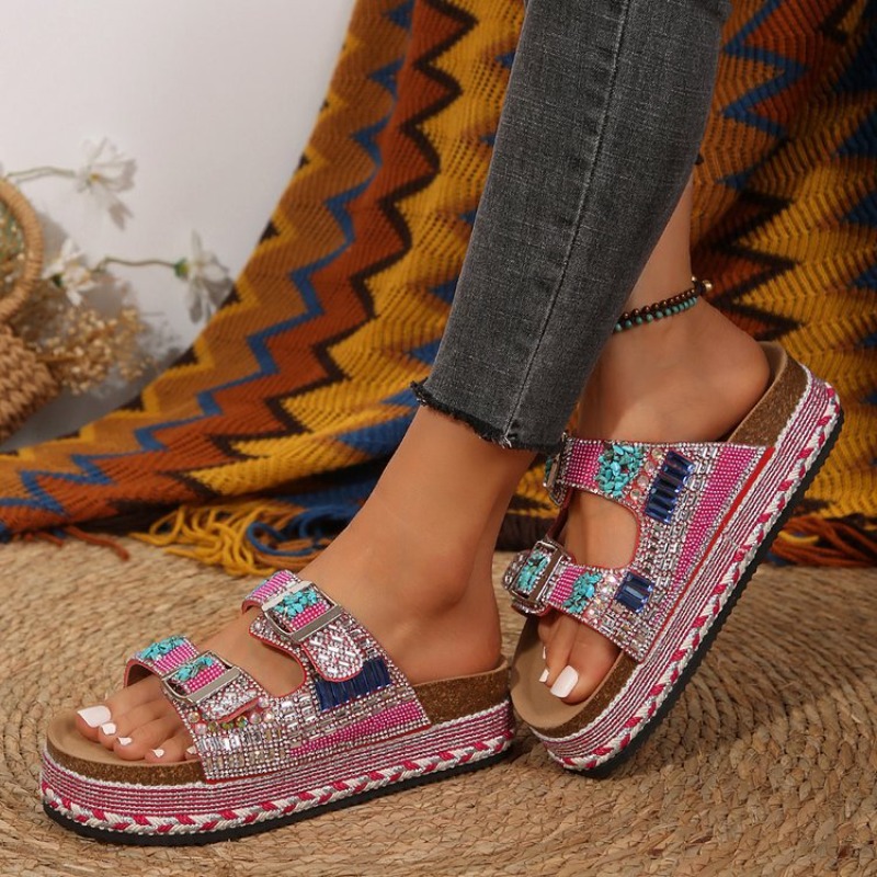 Fashion Pink Beaded Platform W - Cork Wedge Sandal recension och pris