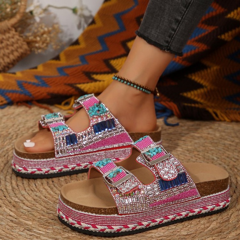 Fashion Pink Beaded Platform W - Cork Wedge Sandal recension och pris
