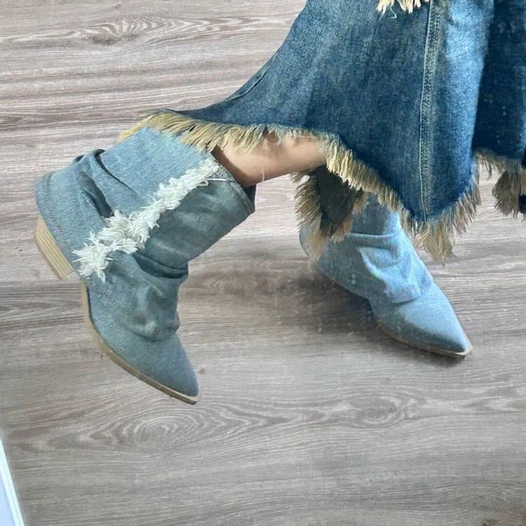 Pleated Denim Ankle Boots Wome - Women Shoes Jeans recension och pris