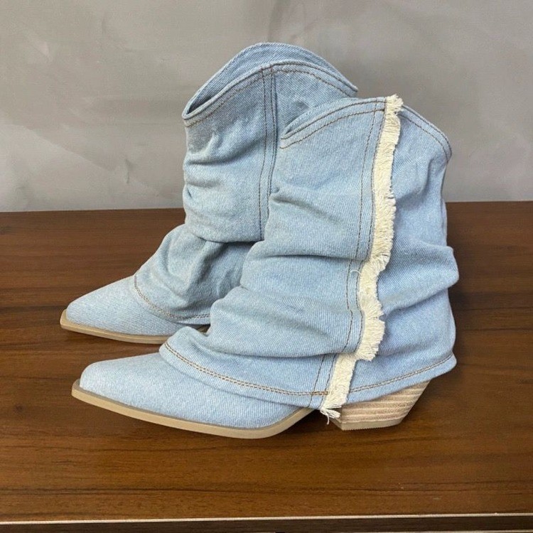 Pleated Denim Ankle Boots Wome - Women Shoes Jeans recension och pris