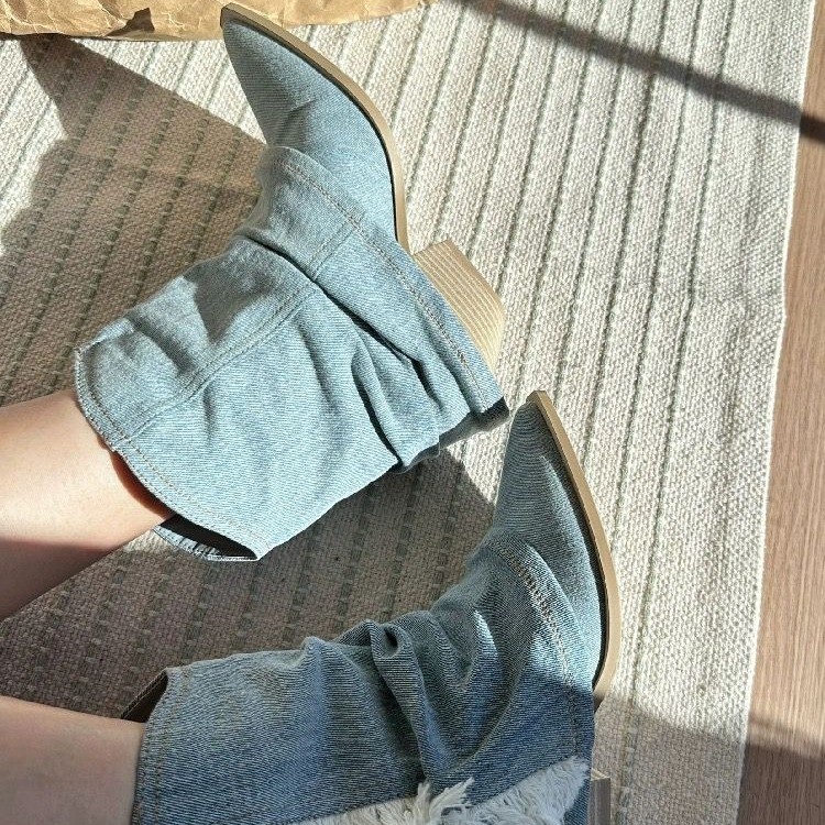 Pleated Denim Ankle Boots Wome - Women Shoes Jeans recension och pris