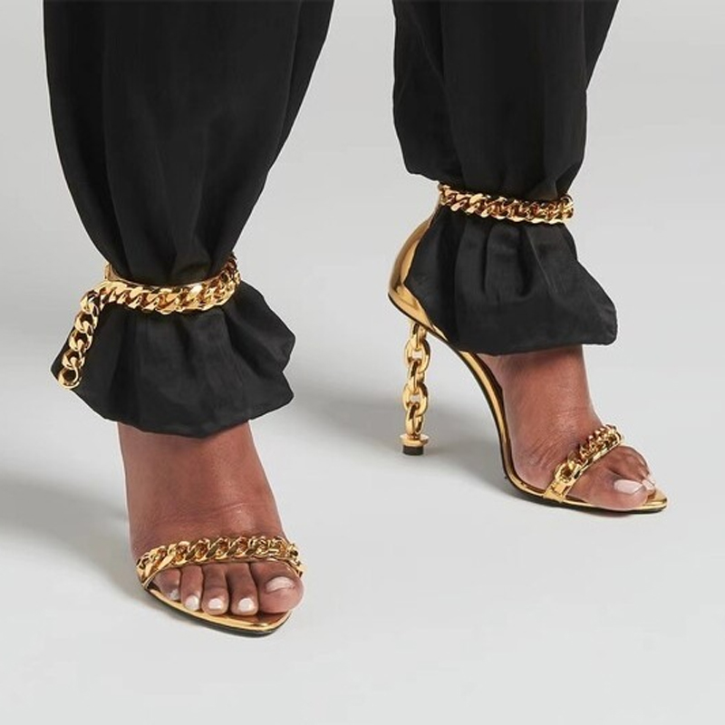 Sexy Gold Chain Heel Pointed T - Gold Chain Sandal recension och pris