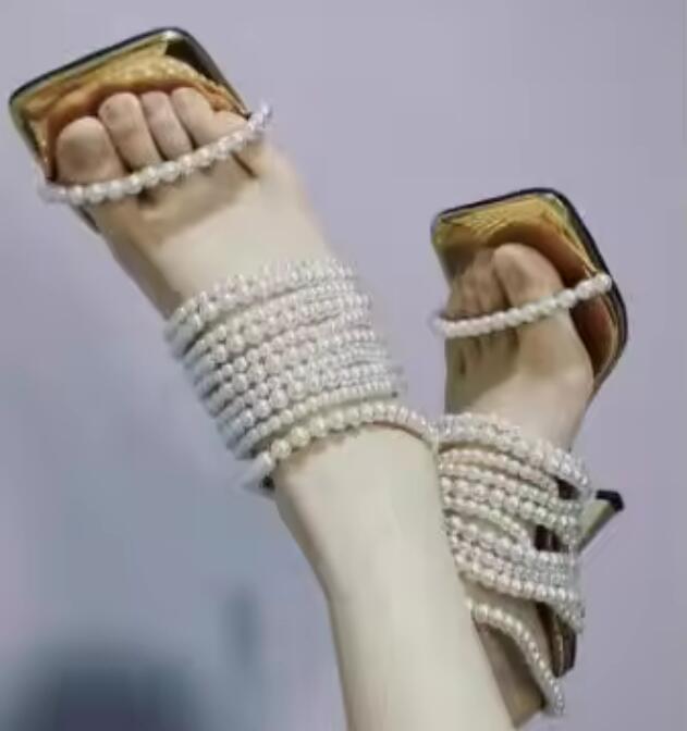 Glossy Pearl Chains Straps Sli - Gold Chain Sandal recension och pris